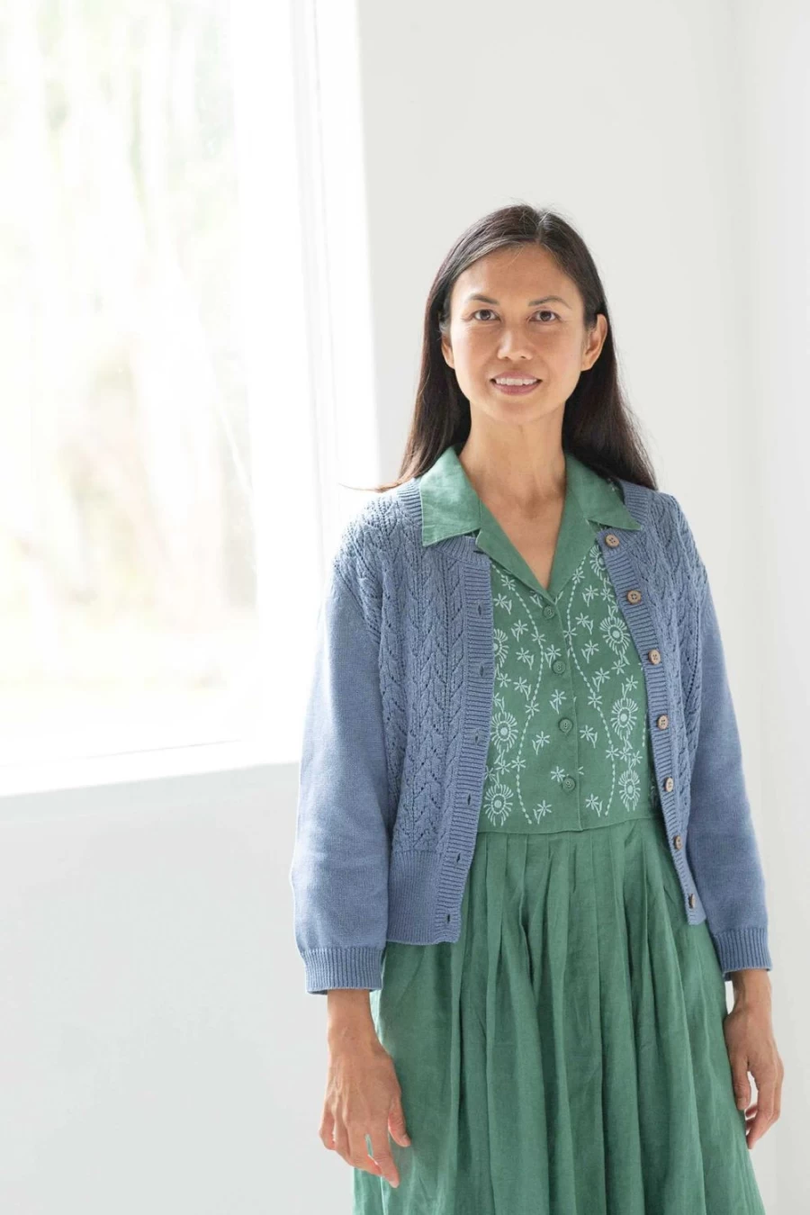 Lazybones Women's Ava Denim Blue Cardigan - Soft Comfortable Knit Sweater