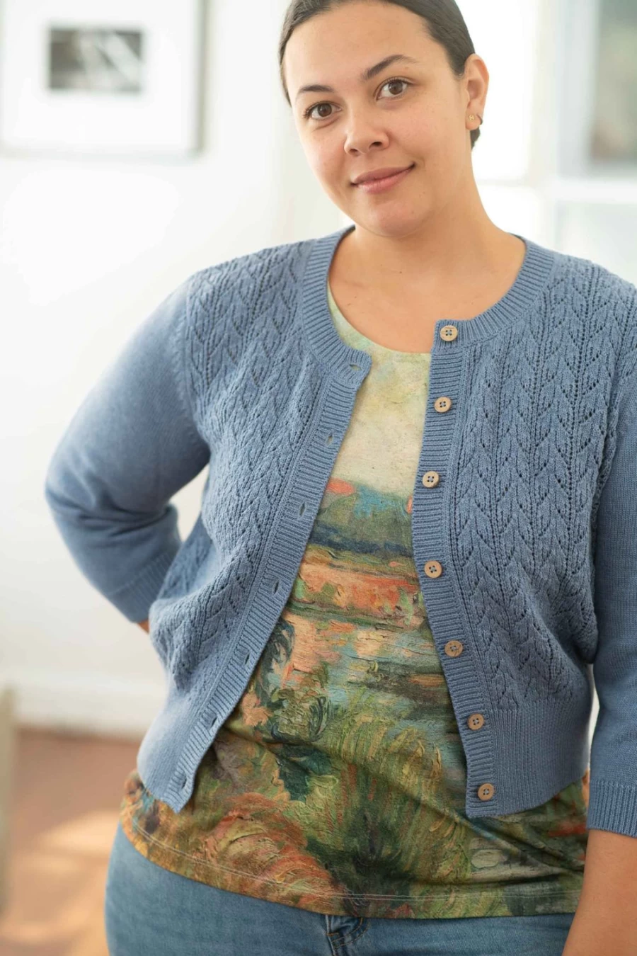 Lazybones Women's Ava Denim Blue Cardigan - Soft Comfortable Knit Sweater