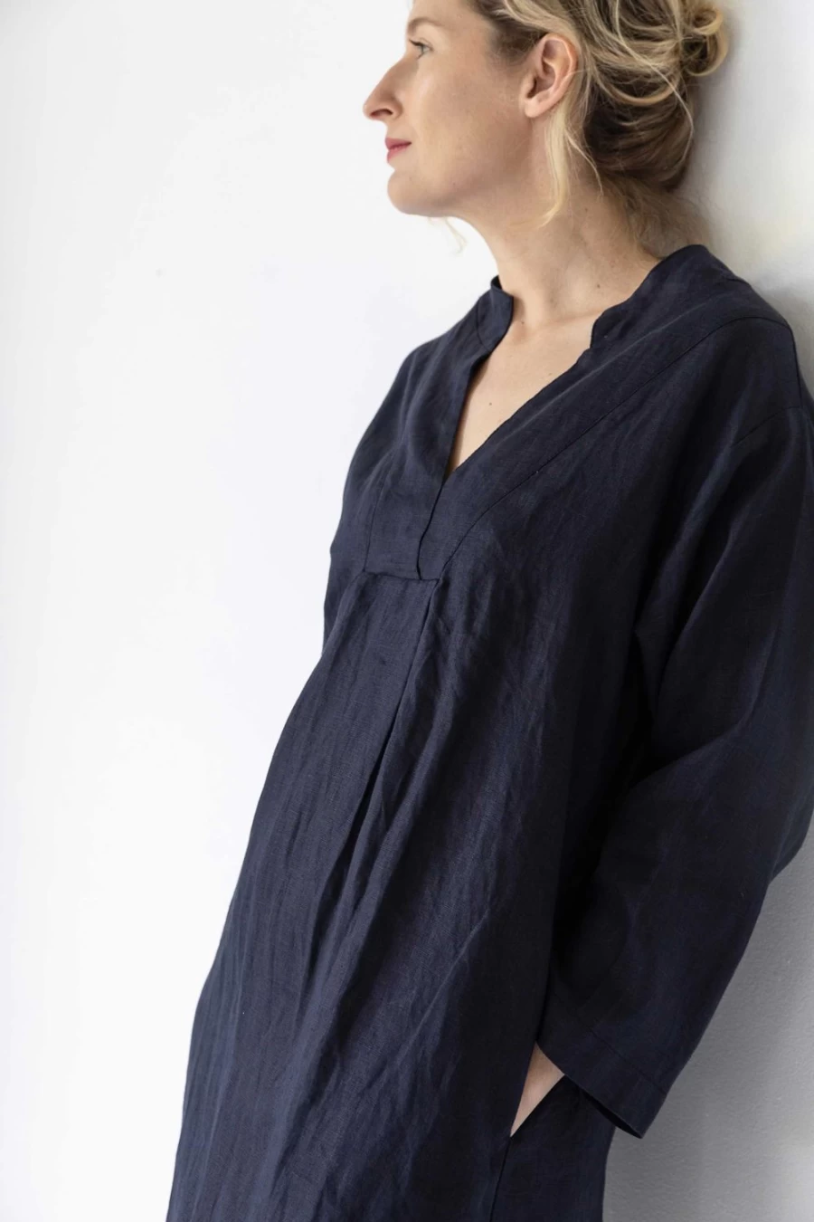 Lazybones Women's Emma Linen Dress - Dark Navy Blue Boho Summer Casual Maxi