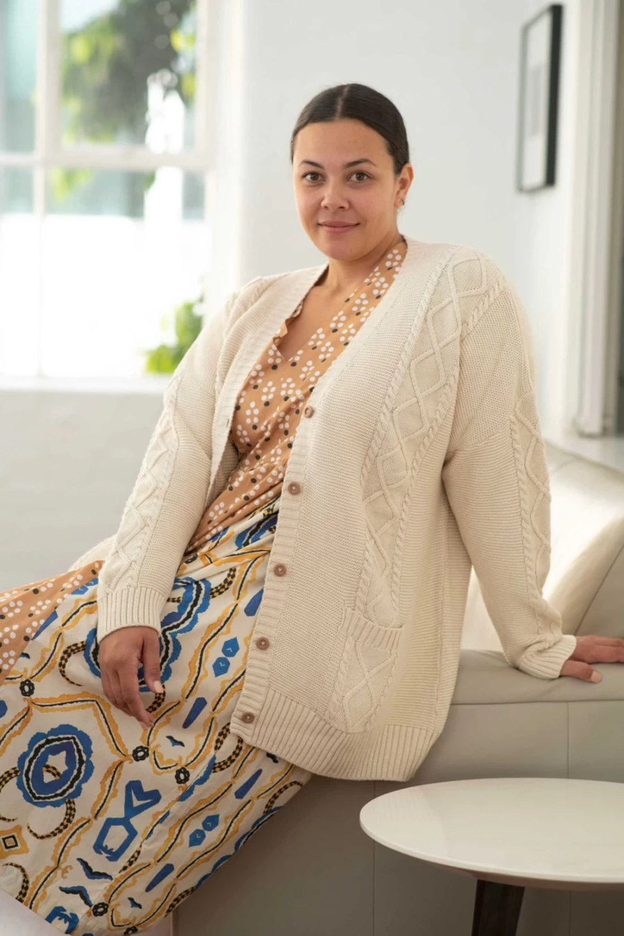 Lazybones Women's Charli Cardigan in Oatmeal - Organic Cotton Knitwear