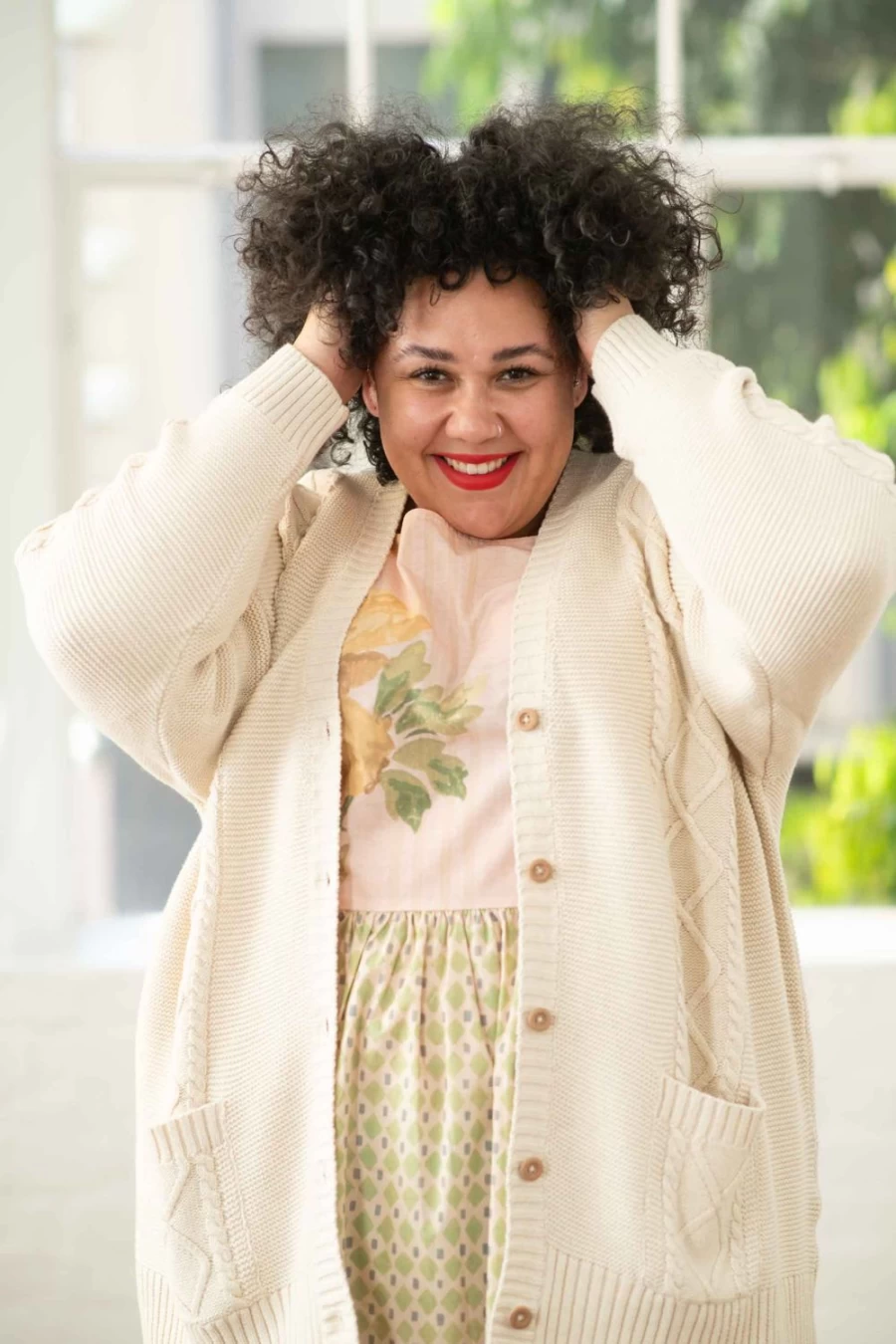 Lazybones Women's Charli Cardigan in Oatmeal - Organic Cotton Knitwear