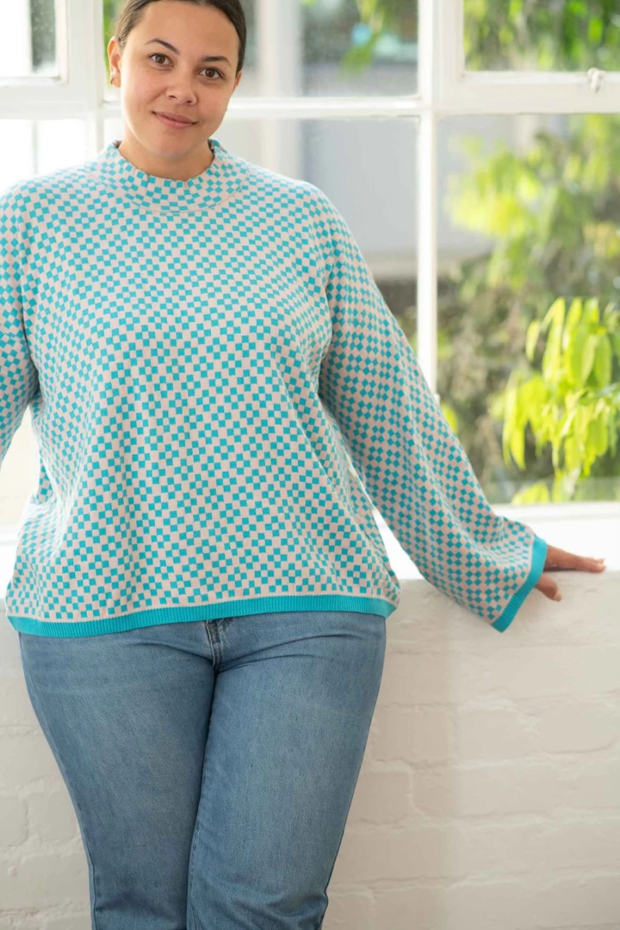Lazybones Women's Freda Checker Jumper - Organic Cotton Knitwear