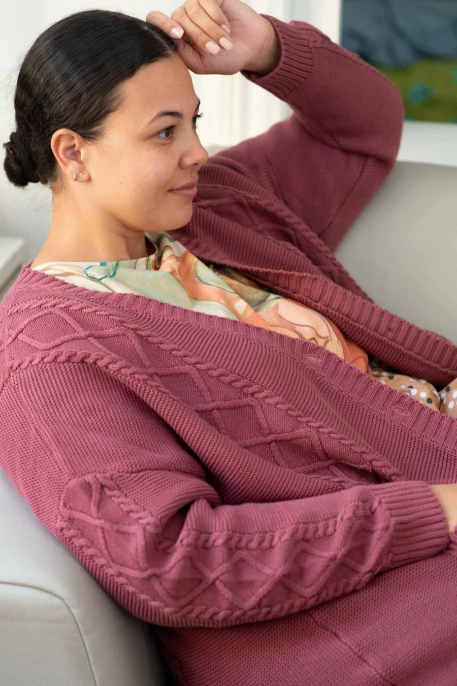 Lazybones Women's Charli Cardigan in Mulberry - Organic Cotton Knitwear